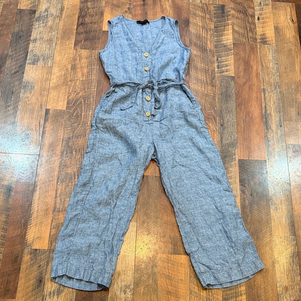 Sanctuary Light Blue Sleeveless Button-Front Linen Jumpsuit